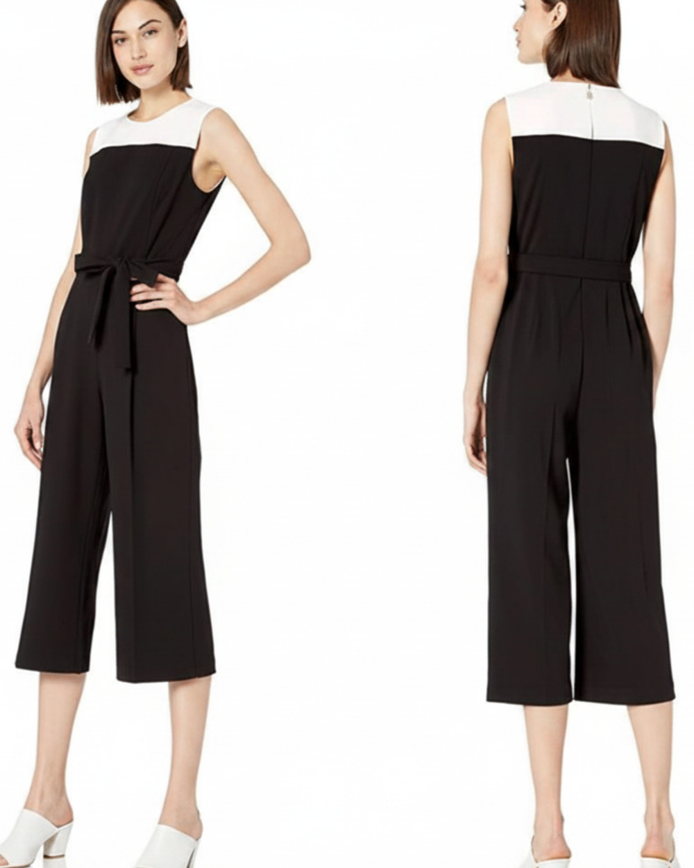 Tommy Hilfiger Sz 14 Sleeveless Wide-Leg Jumpsuit Colorblock Black & White Crepe